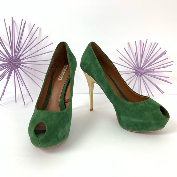 Zara Shoes - ZARA / Green Gold Platform Peep Toe Heel